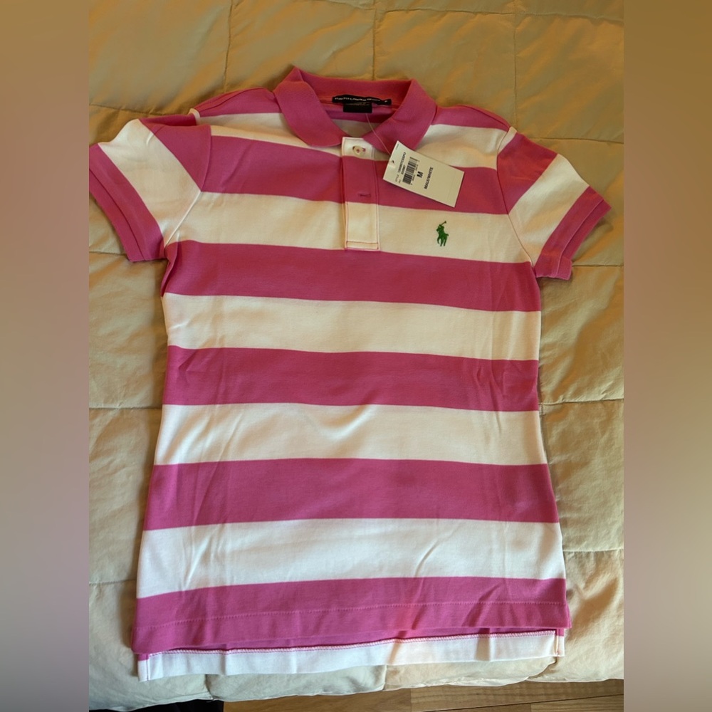 Ralph Lauren Sport pink & white stripe polo. NWT. M